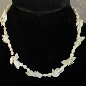 Vintage White Seashell Necklace  18 Inches Long Scallop and Conch-Shaped Shells